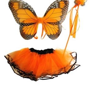 NWT Orange Monarch Butterly tulle skirt, delicate wings, and wand.